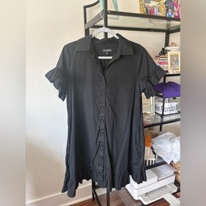 J. Crew Black Button-Front Ruffle Sleeve Shirt Dress
